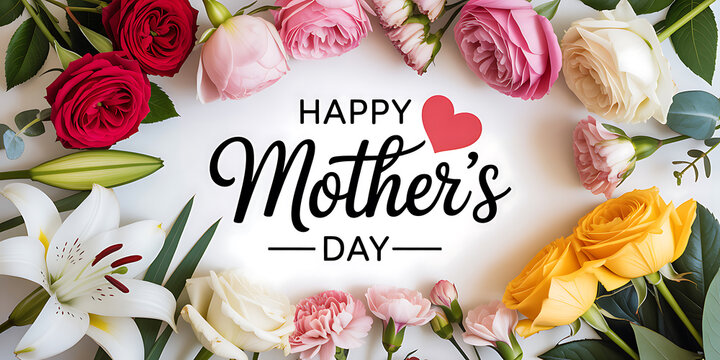 Happy Mother's Day Greeting Card with Beautiful Colorful Floral Border