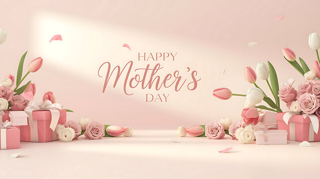 Elegant Happy Mother's Day Floral Background with Gift Boxes