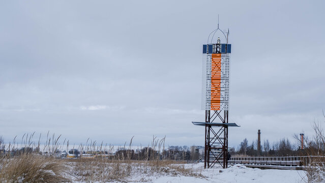 Leading Light Navigation Beacon in Winter Coast of Parnu, Estonia