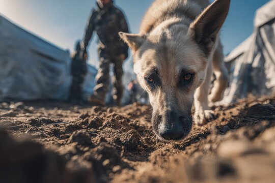 K9 police dog searching for narcotics