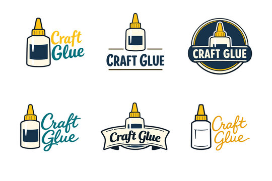 Craft glue logo designs featuring bottle icons and creative typography