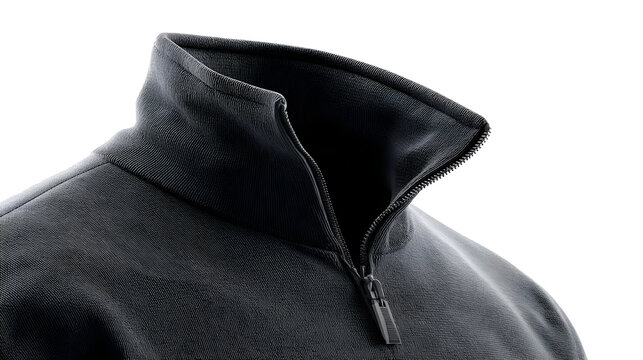 Blank colored quarter zip sweater mockup, side view isolated on a white background