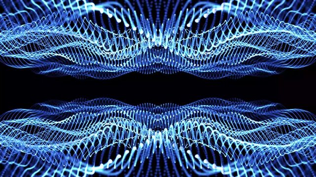 Abstract Blue Digital Wave Pattern Symmetrical Futuristic Technology Background Loop Footage