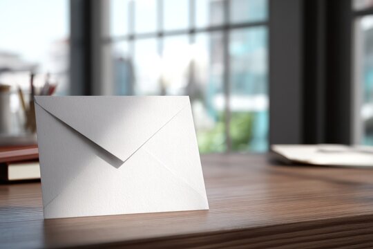 Envelope with blank label on desk