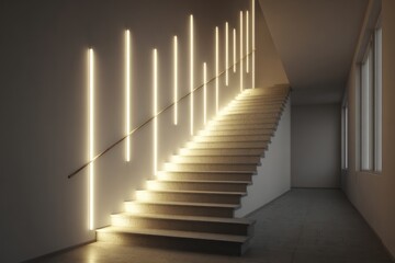Fototapeta premium Minimalist staircase with integrated LED strip light