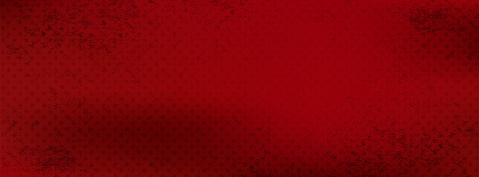 Dark red vector grunge background with rich texture, worn edges, scuffs, and a subtle dark halftone dot pattern. Gritty, industrial, vintage style for design backdrops.