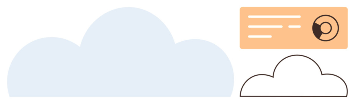 Cloud storage, digital connectivity, identification, security systems, online services, data management. Blue cloud shape, ID badge outline cloud design. Cloud storage and digital connectivity