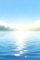 Fototapeta premium Serene Lake with Sunlight Reflection and Misty Trees
