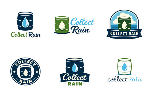 Rainwater collection barrel logos with blue and green design elements
