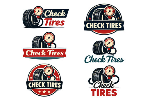 Vintage check tires logos with pressure gauge and tire illustration