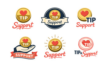 Naklejka premium Creative tip support logo designs featuring heart and coin elements