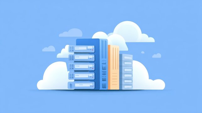Cloud computing server rack illustration, data storage technology