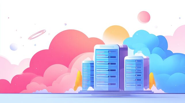 Cloud computing server rack illustration, data storage technology