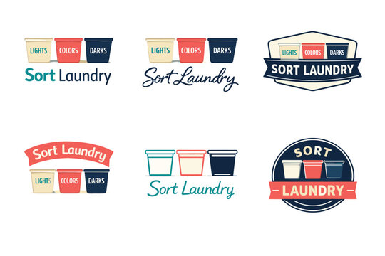 Laundry sorting logos with diverse designs and colors