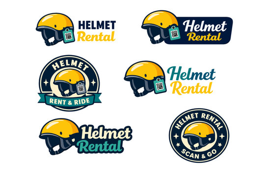 Helmet rental logos with qr code for easy rent and ride service