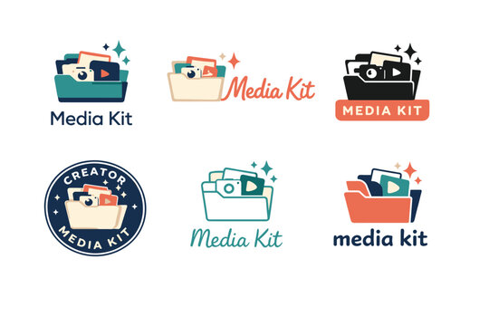 Diverse media kit icon set with folder, camera, and film elements