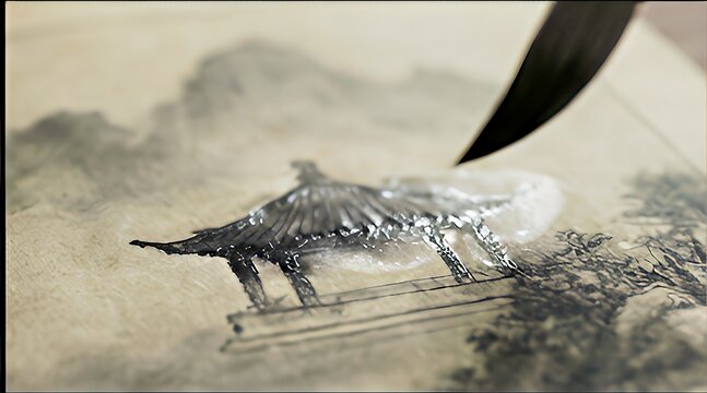 Ink Artisan: Traditional Chinese Landscape Painting with Bamboo Brush