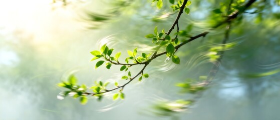 Obraz premium Green Tree Branches with Fresh Leaves in Motion