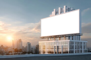 Obraz premium Modern building with blank billboard urban skyline
