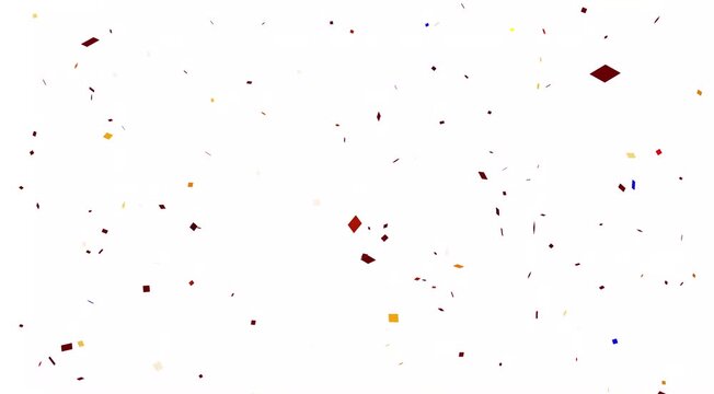 Colorful fireworks confetti explodes on white background, Slow-Motion 4K Confetti Drops with Alpha Channel - Customizable Particle Overlay for Creators and Motion Graphic Artists