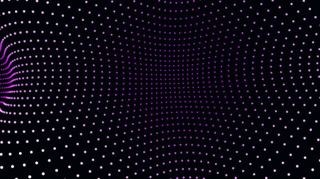 Abstract grid of purple dots distorting and warping into spherical shapes on dark background render 3D