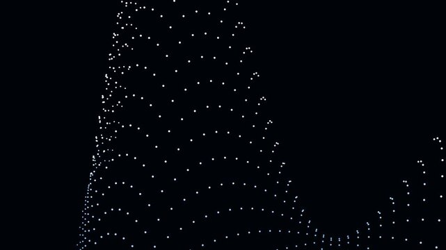 Abstract tunnel of white moving dots creating a dynamic spatial path on dark background render 3D