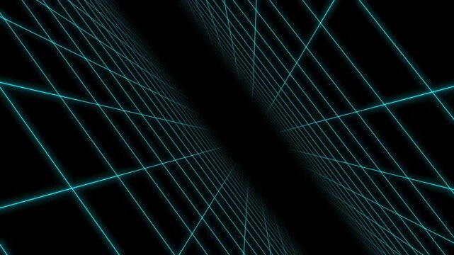 Tilted cyberspace wireframe grid tunnel expanding into the distance 3d render