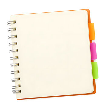notebook with colorful sticky tabs visible from side angle isolated on white background