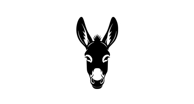 Donkey head silhouette front view vector logo style farm animal icon isolated