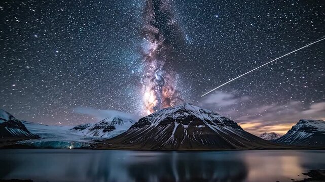 Milky Way Galaxy Over Snowy Mountain.