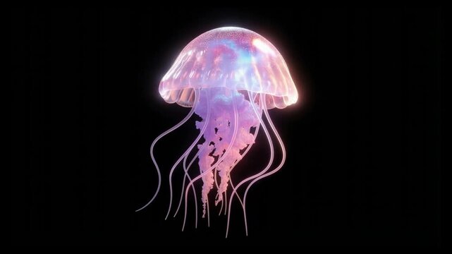 Glowing translucent jellyfish drifting with flowing tentacles isolated on transparent background