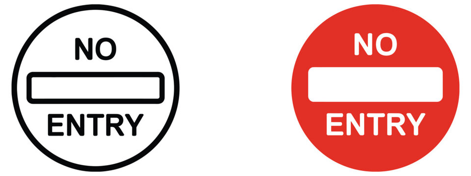 No road enter sign icon vector graphic, no entry traffic symbol, restricted road access warning sign, prohibition driving direction indicator, stop and do not enter street sign, vector 