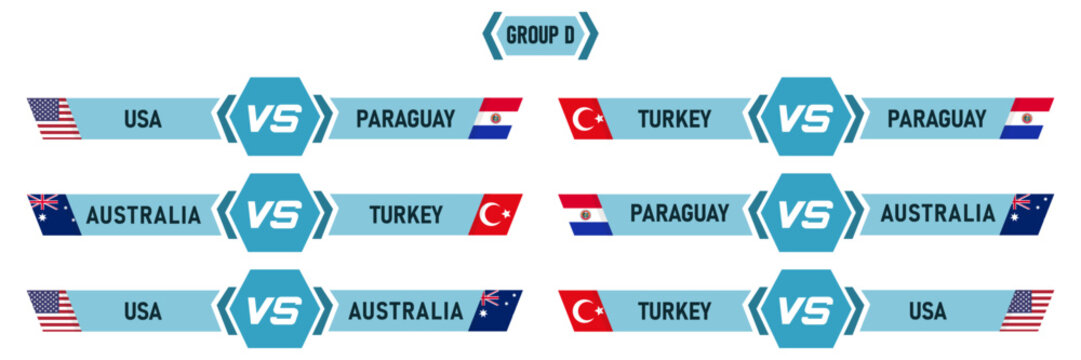 Group D Complete Match Schedule: USA, Turkey, Paraguay, and Australia Competing in Sports Tournament