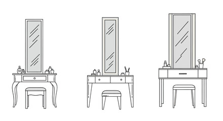 Fototapeta premium Vanity table and dressing mirror outline furniture set