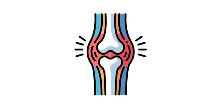 Anatomical illustration of a human knee joint with ligaments highlighted in color Vector