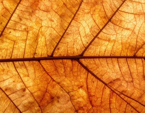 Intricate Patterns of a Dried Leaf in Warm Autumn Colors