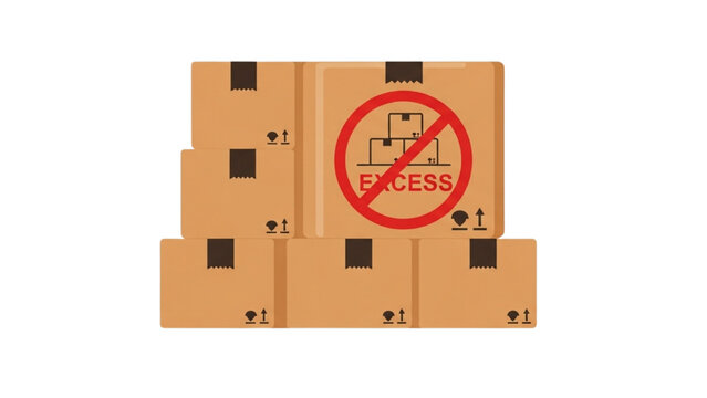 Overproduction Waste Icon for Lean Six Sigma, Stacked Inventory Boxes with Excess Symbol, Muda Reduction and Supply Chain Optimization Vector Graphic