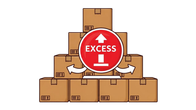 Overproduction Waste Icon for Lean Six Sigma, Stacked Inventory Boxes with Excess Symbol, Muda Reduction and Supply Chain Optimization Vector Graphic