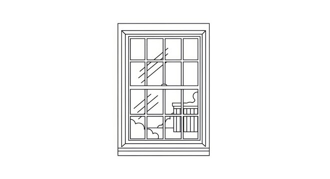 Architectural Drawing of a Traditional Sash Window with Grids.