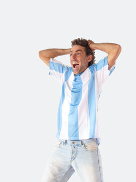 Man wearing an Argentina football jersey