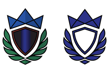 Obraz premium Set of two abstract crests with crowns and laurel wreaths, representing honor, protection, and victory