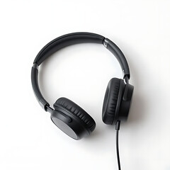 Fototapeta premium over ear headphones with cable loosely curved isolated on white background