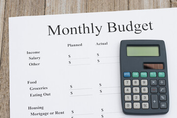 Monthly budget with calculator financial planning