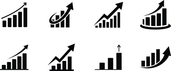 Obraz premium Set of business growth bar chart icons with rising arrows