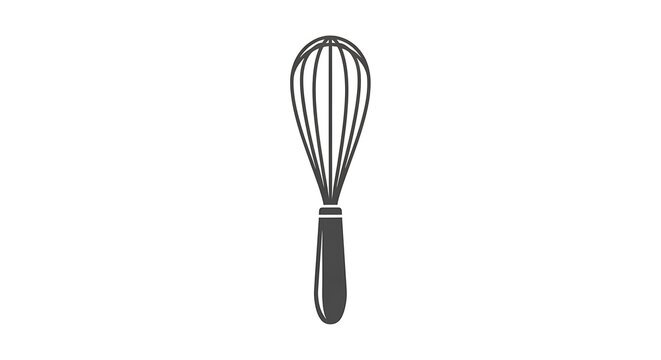 A simple gray whisk with a handle isolated on a white background in a centered close up shot