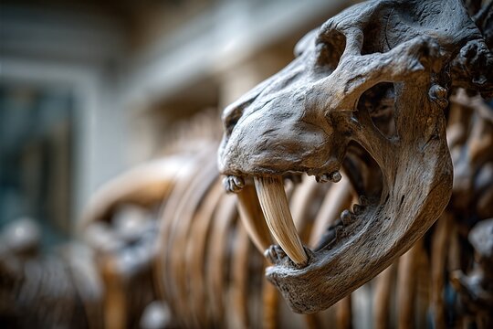 Sabertoothed Cat Skull Exhibit Showcasing Ancient Predatory Traits