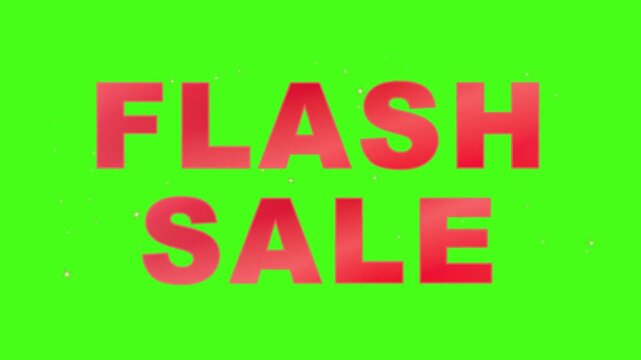 Glowing Red Flash Sale Text Animation With Sparkles On Green Screen