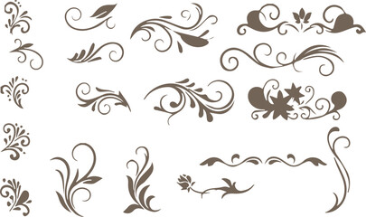 Fototapeta premium A rich assortment of elegant black silhouette decorative swirl elements provides versatile design accents for various creative projects.
