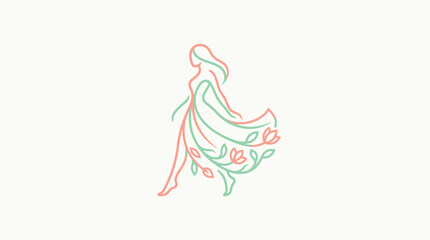 Naklejka premium Elegant Silhouette of a Woman in a Flowing Floral Dress