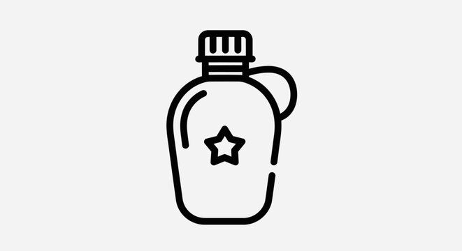 Classic water canteen or flask with a star emblem, isolated white background.